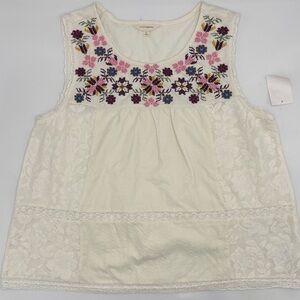 Lucky Brand Embroidered Cotton Tank in Tofu